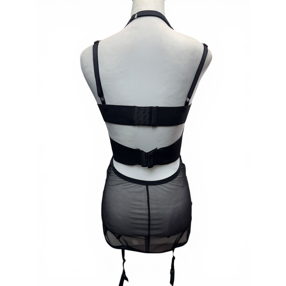 Fredericks of Hollywood Seduction Black Bandage Dress Medium Mesh Garter Chemise - Picture 5 of 8